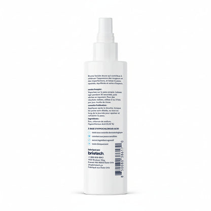 The Renew Toner is a white facial mist spray bottle with French and English labels listing instructions and ingredients. Its pump nozzle calms redness for healthy-looking skin, and the bottle stands upright on a white background.